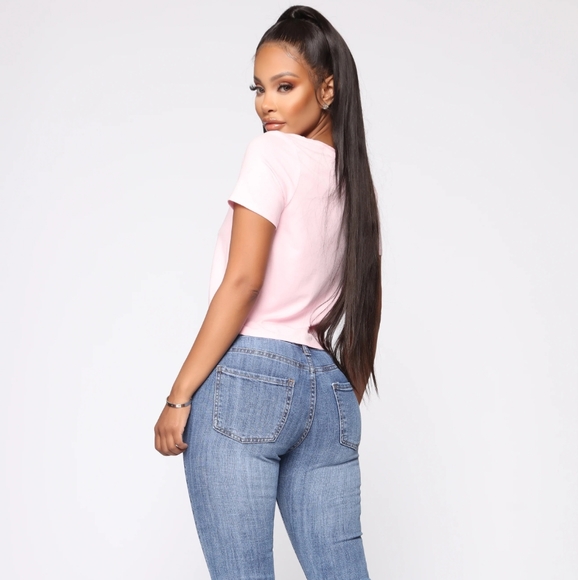 Fashion Nova Carrie V-Neck Top -PINK - Picture 2 of 7